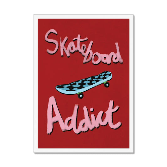 Skateboard Addict - Red, Pink, Blue Framed Print