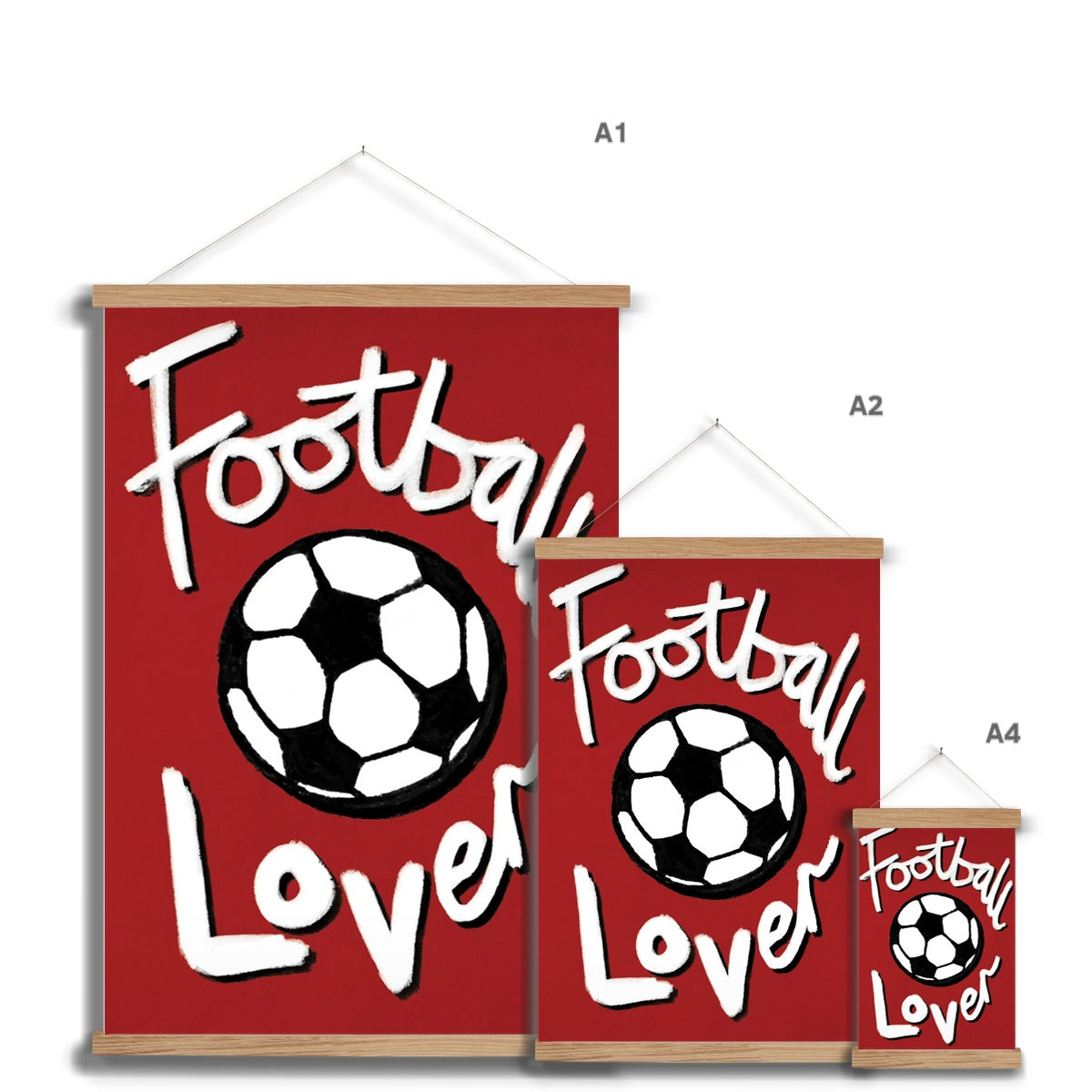 Football Lover - Red, Black and White Fine Art Print with Hanger