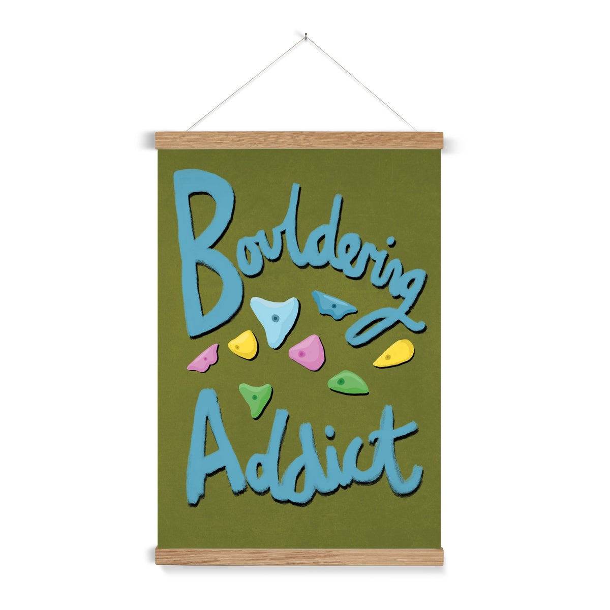 Bouldering Addict - Olive Green and Blue Fine Art Print with Hanger
