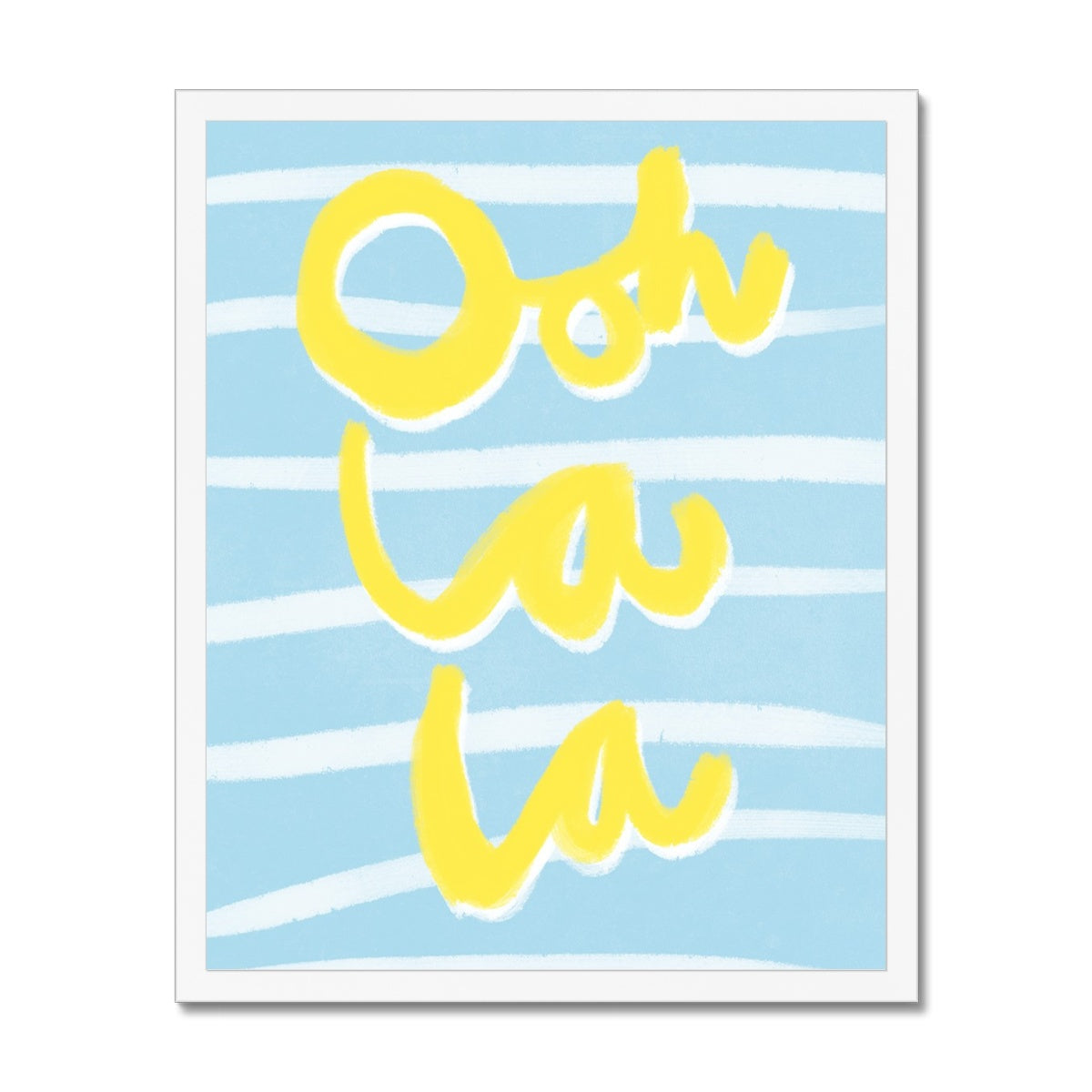 Ooh La La Art Print - Blue, White and Yellow Framed Print