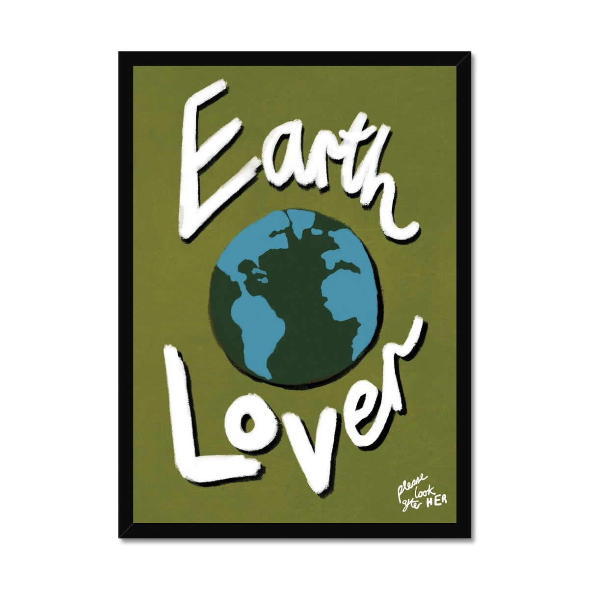 Earth Lover Print - Olive Green, Blue, White Framed Print