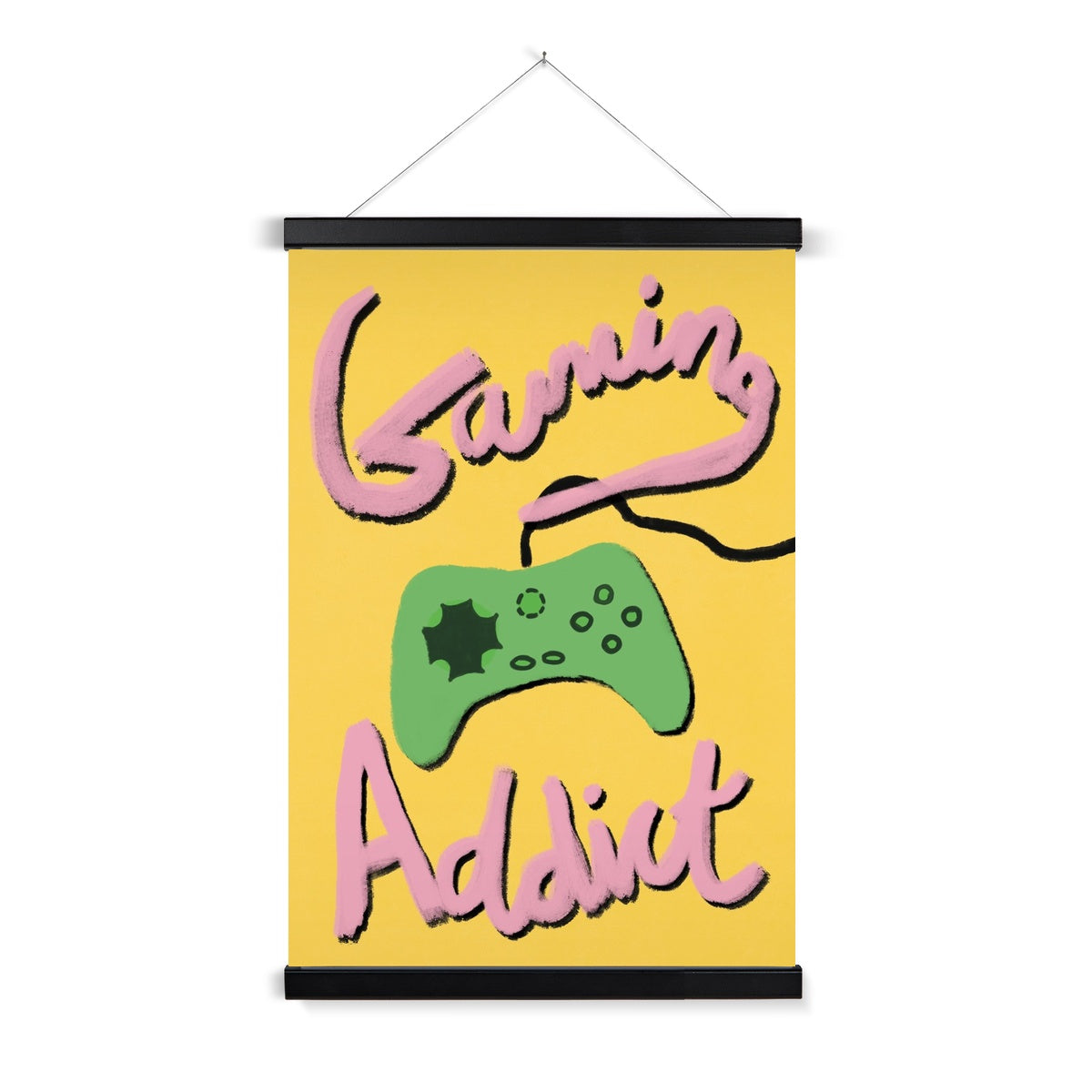 Gaming Addict - Pink, Yellow, Green Fine Art Print with Hanger