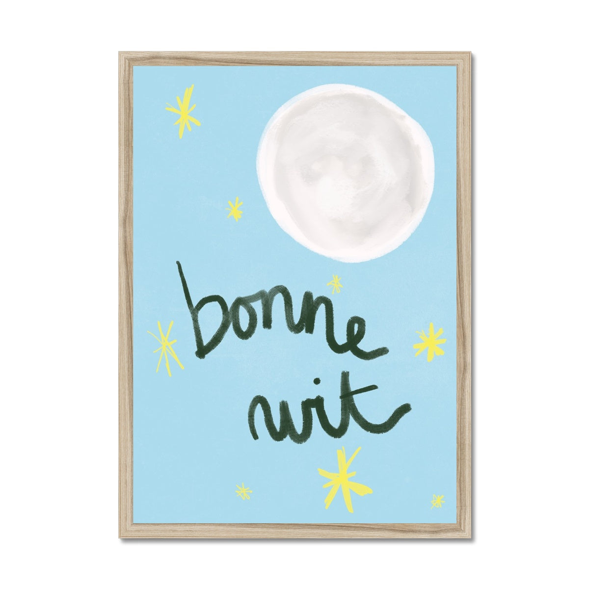 Bonne Nuit Print - Blue with Dark Green Framed Print