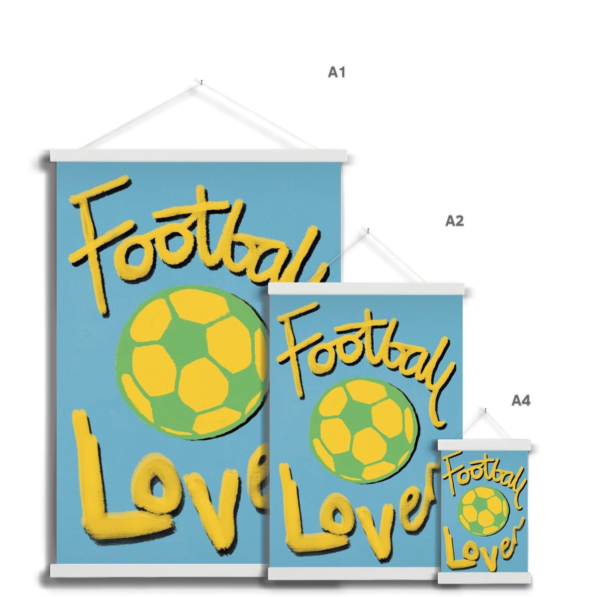Football Lover Print - Blue, Yellow, Green Fine Art Print with Hanger
