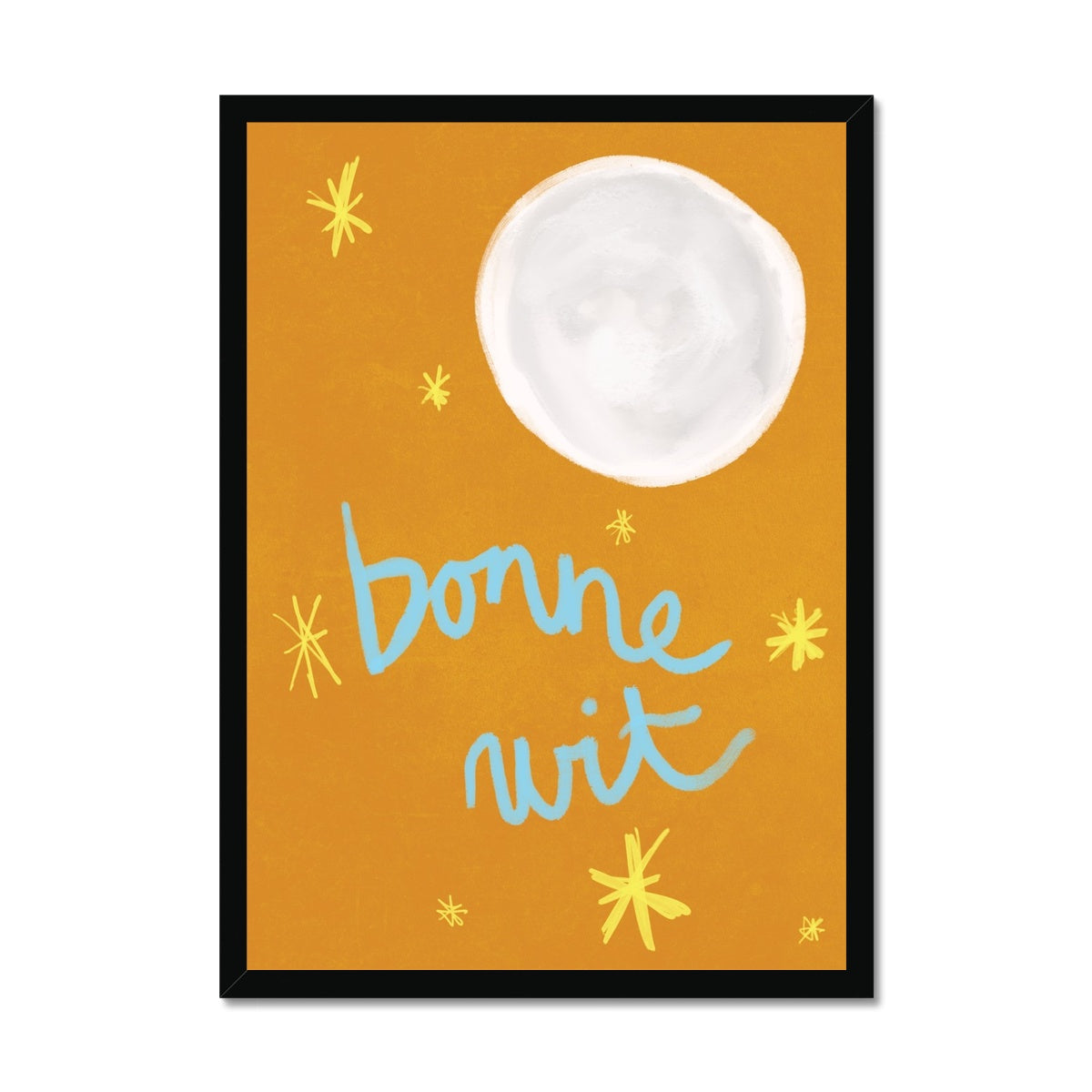 Bonne Nuit Print - Brown with Bright Blue Framed Print