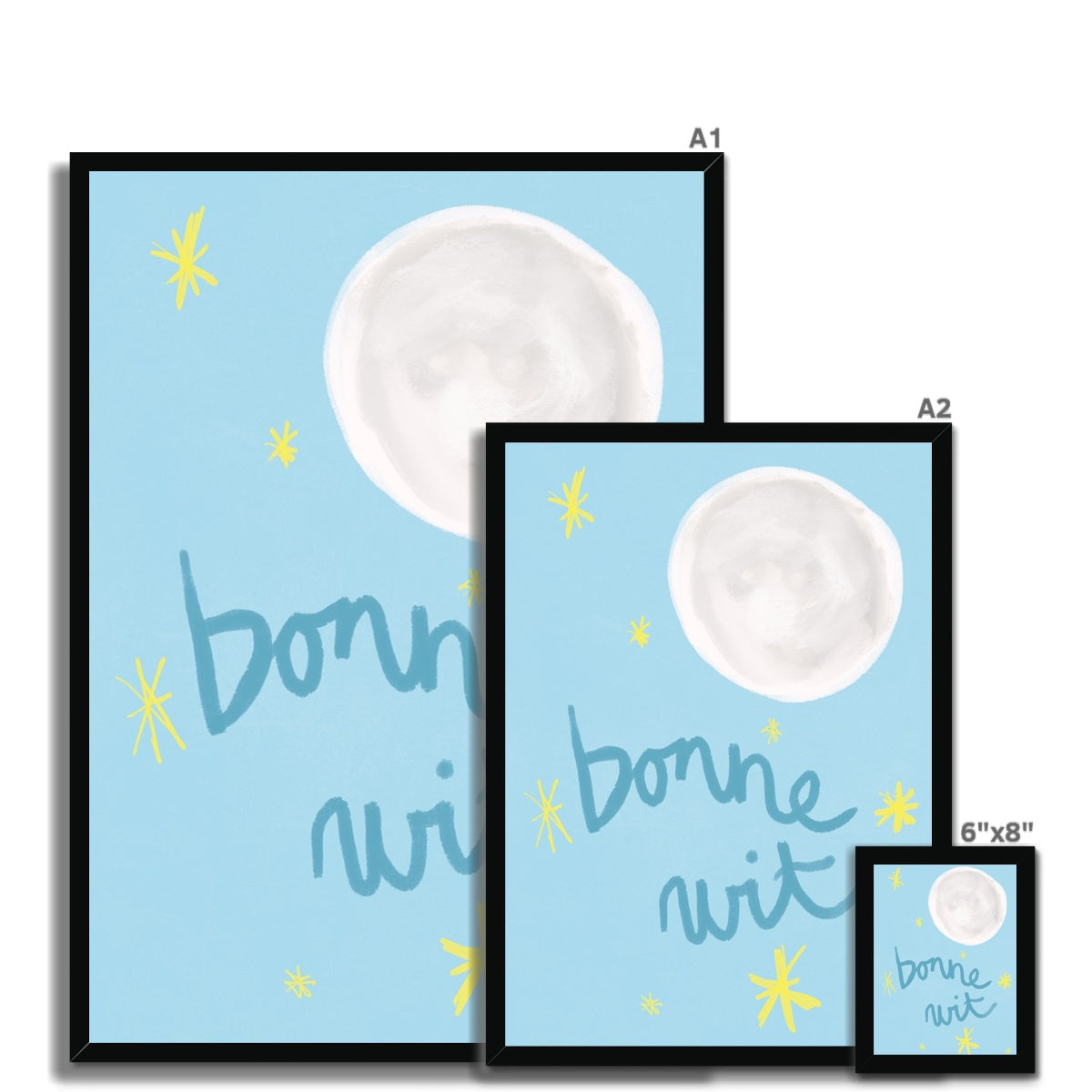 Bonne Nuit Print - Blue with Dark Blue Framed Print
