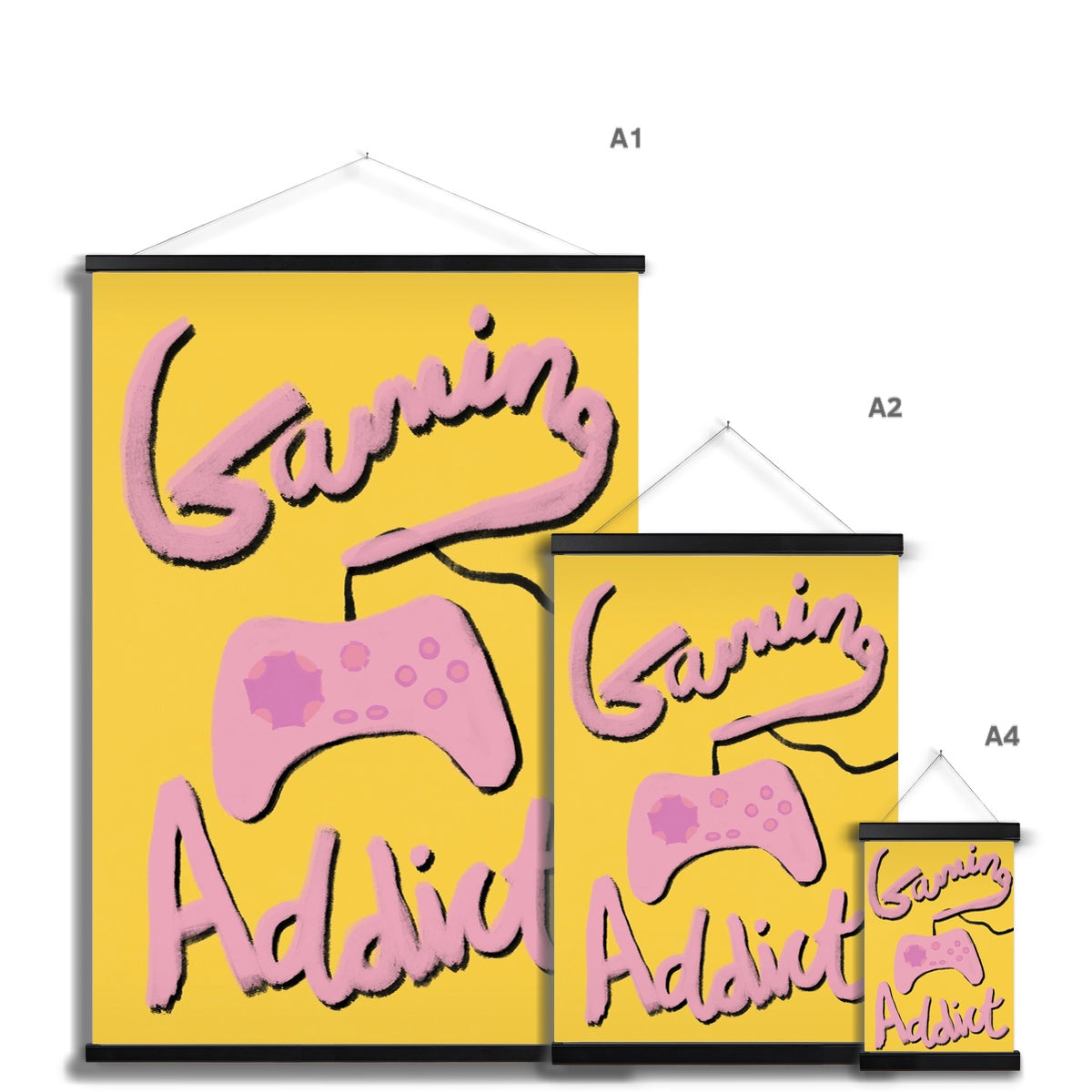 Gaming Addict Print - Yellow, Pink Fine Art Print with Hanger