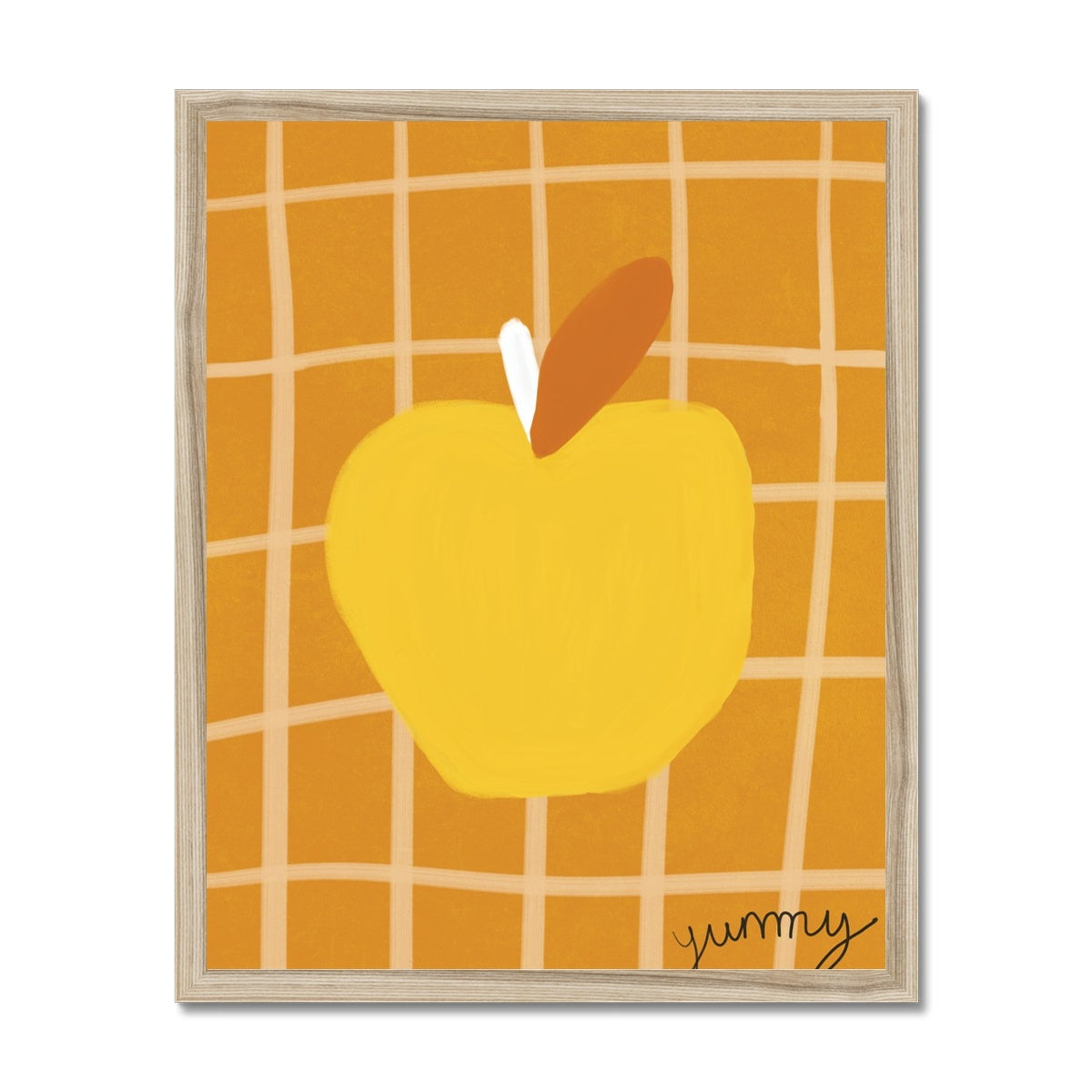 Yummy Apple Print - Brown, Yellow Framed Print