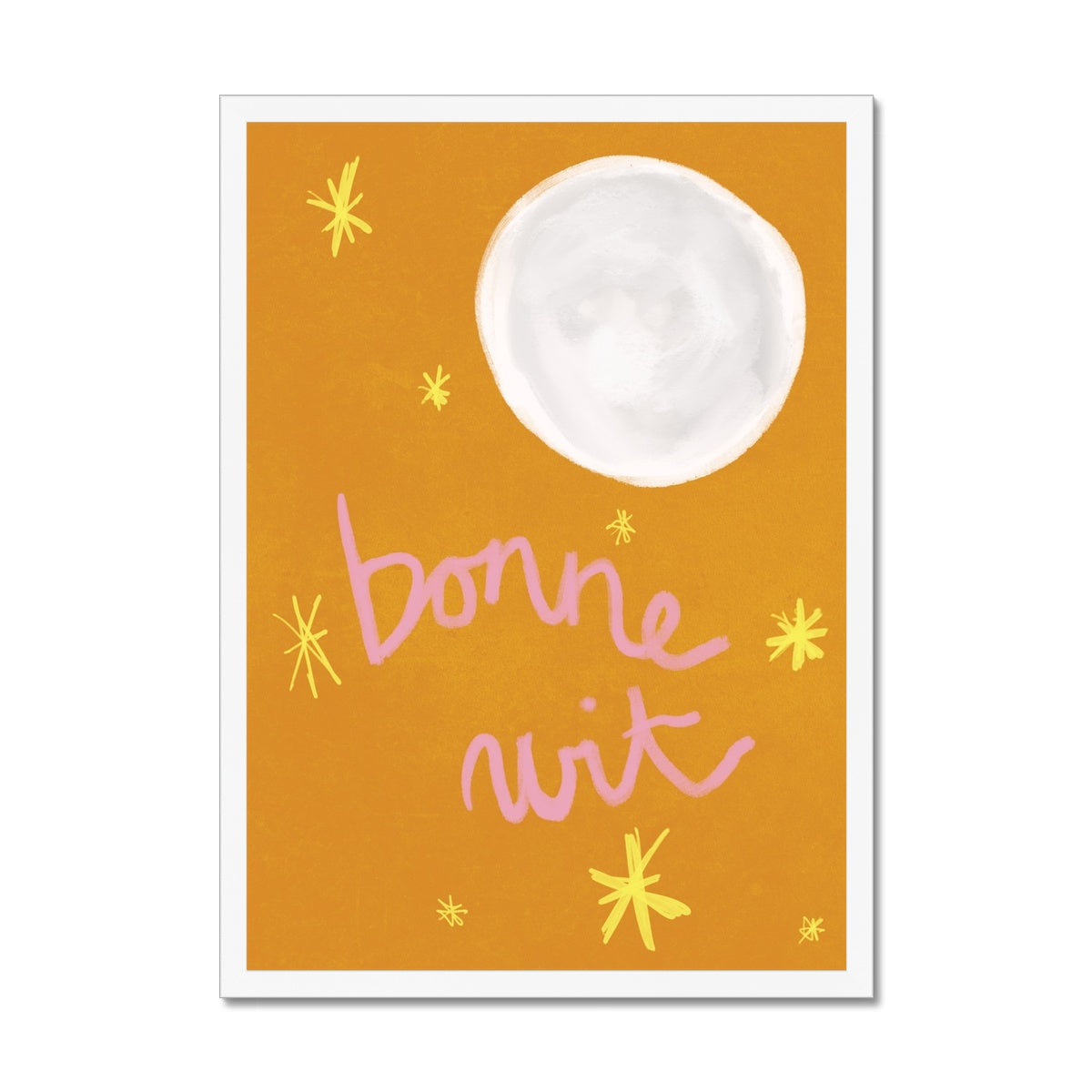 Bonne Nuit Print - Brown with Pink Framed Print