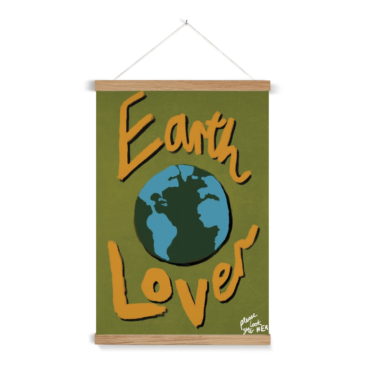 Earth Lover Print - Olive Green, Blue, Orange Fine Art Print with Hanger