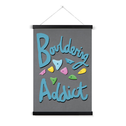 Bouldering Addict - Grey and Blue Fine Art Print with Hanger