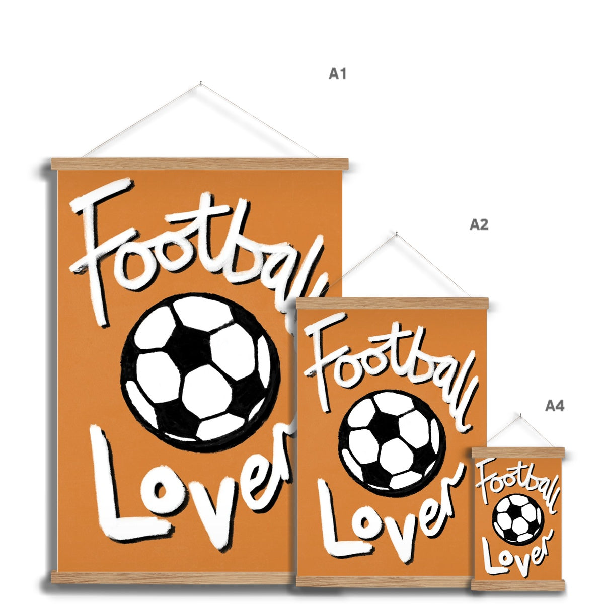 Football Lover Print - Brown, White, Black Fine Art Print with Hanger