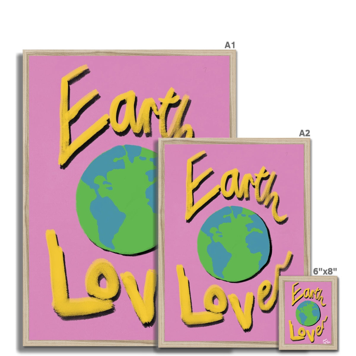 Earth Lover Print - Bright Pink, Yellow Framed Print