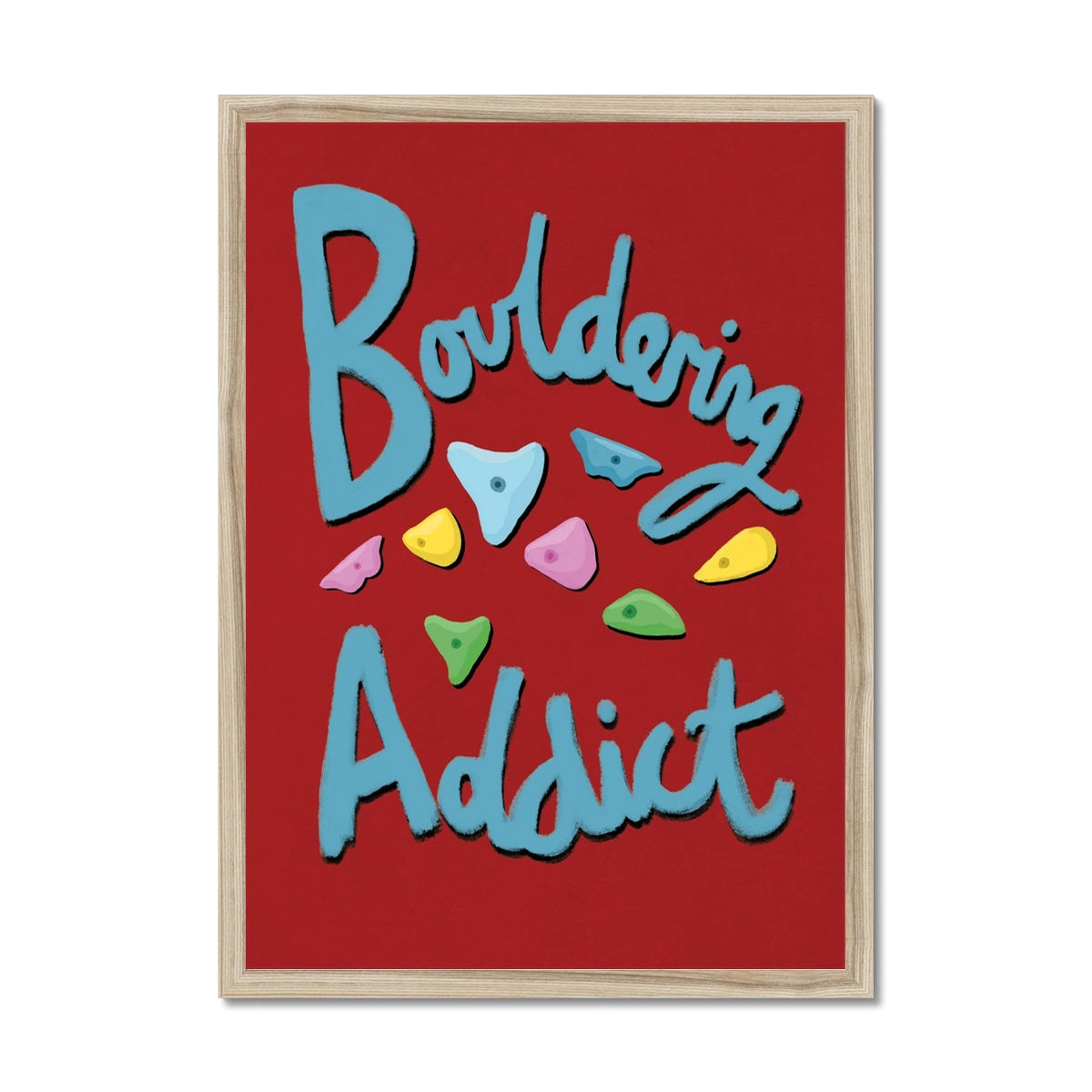 Bouldering Addict - Red and Blue Framed Print