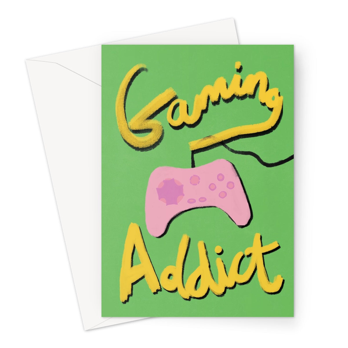 Gaming Addict Print - Green, Yellow, Pink Greeting Card