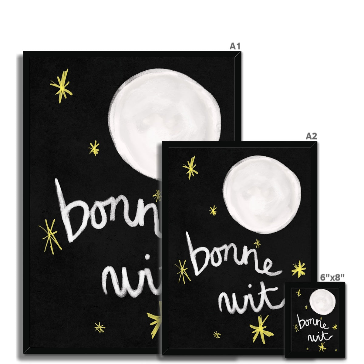 Bonne Nuit Print - Black, white Framed Print