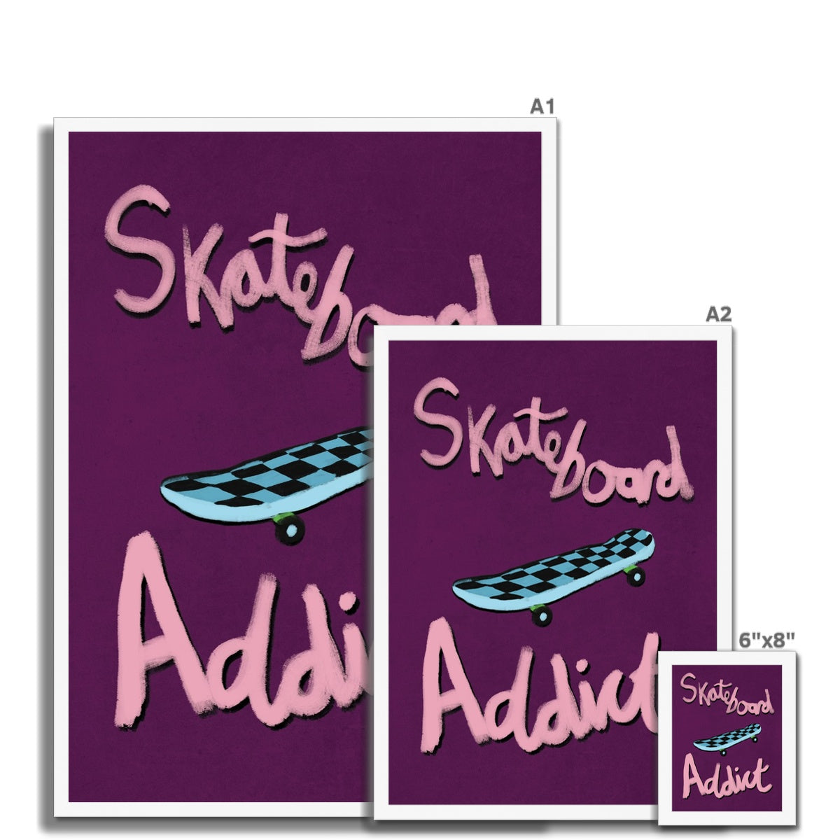 Skateboard Addict - Dark Purple, Pink, Blue Framed Print