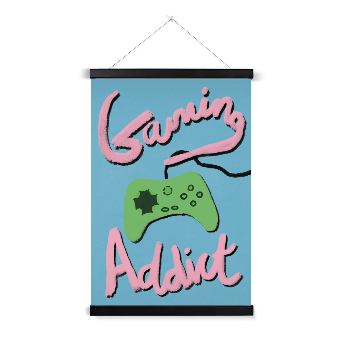 Gaming Addict Print - Blue, Pink, Green Fine Art Print with Hanger