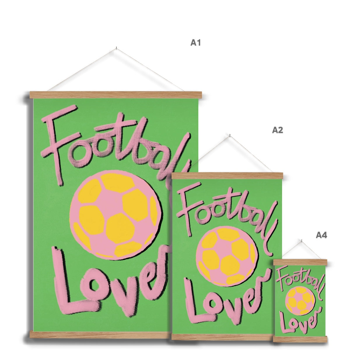 Football Lover Print - Green, Pink, Yellow Fine Art Print with Hanger