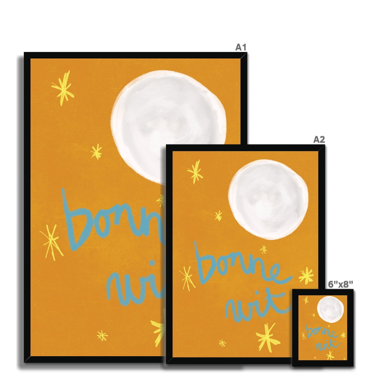 Bonne Nuit Print - Brown with Blue Framed Print