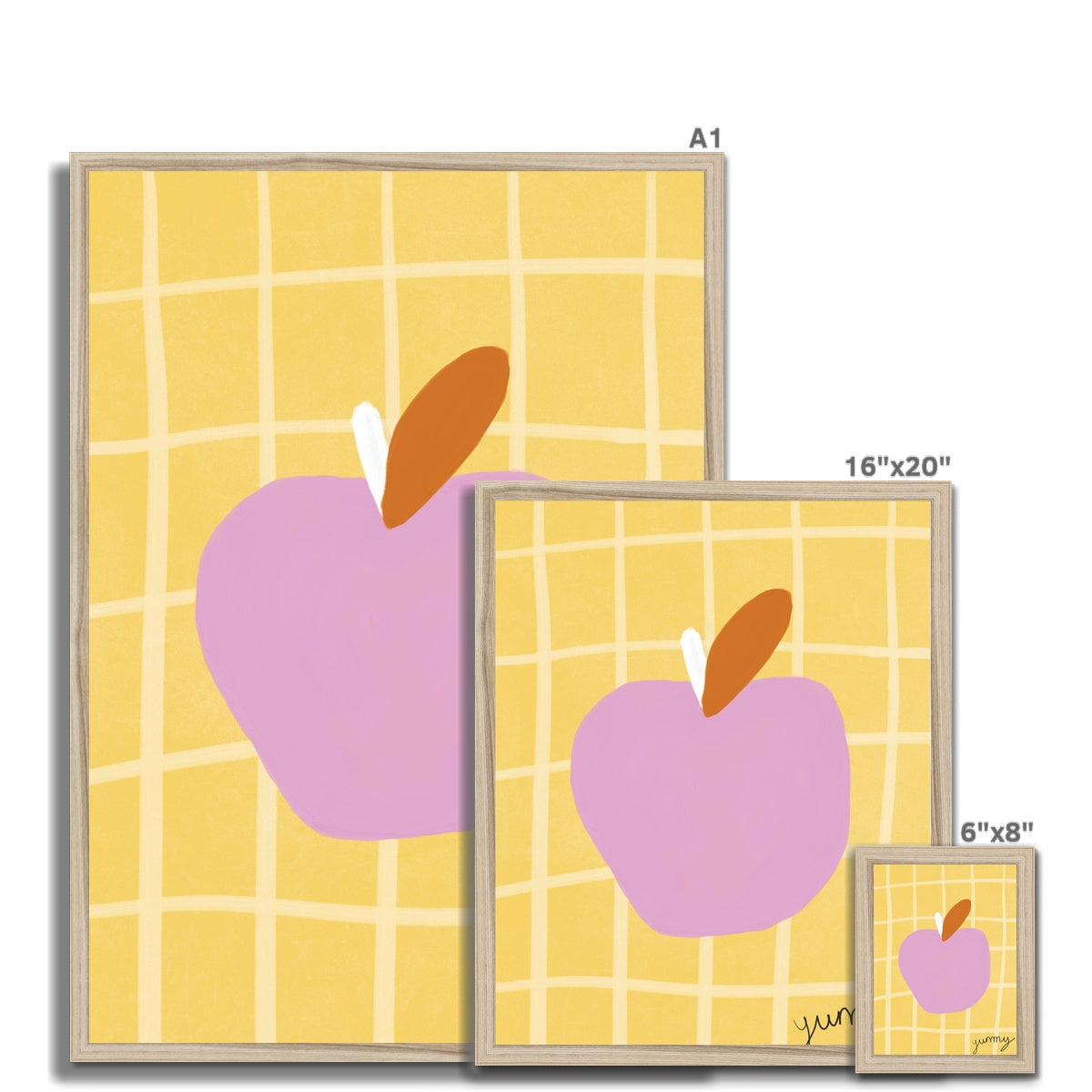 Yummy Apple Print - Yellow, Pink Framed Print