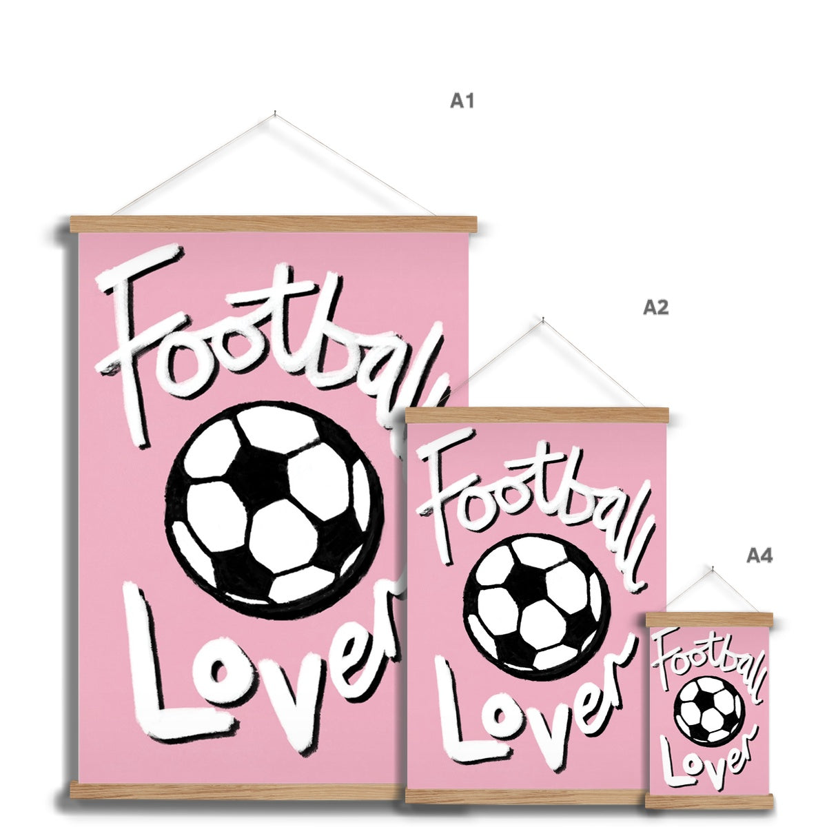 Football Lover Print - Light Pink, White, Black Fine Art Print with Hanger