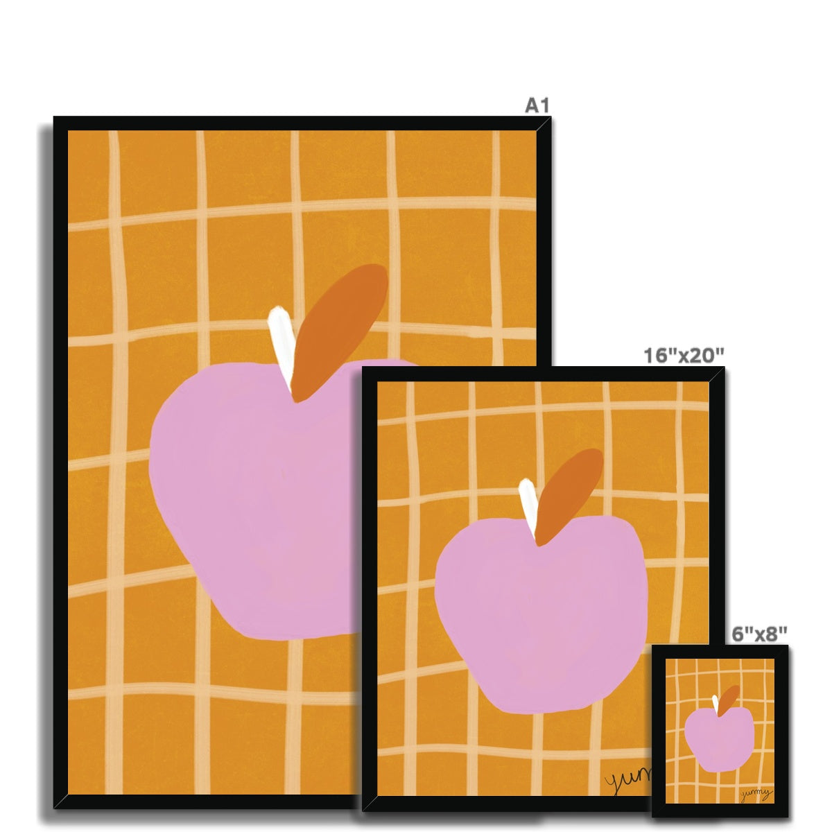 Yummy Apple Print - Brown, Pink Framed Print