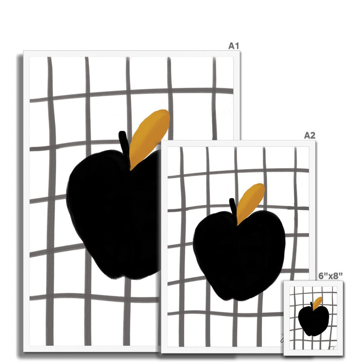 Yummy Apple Print - White with Black Framed Print