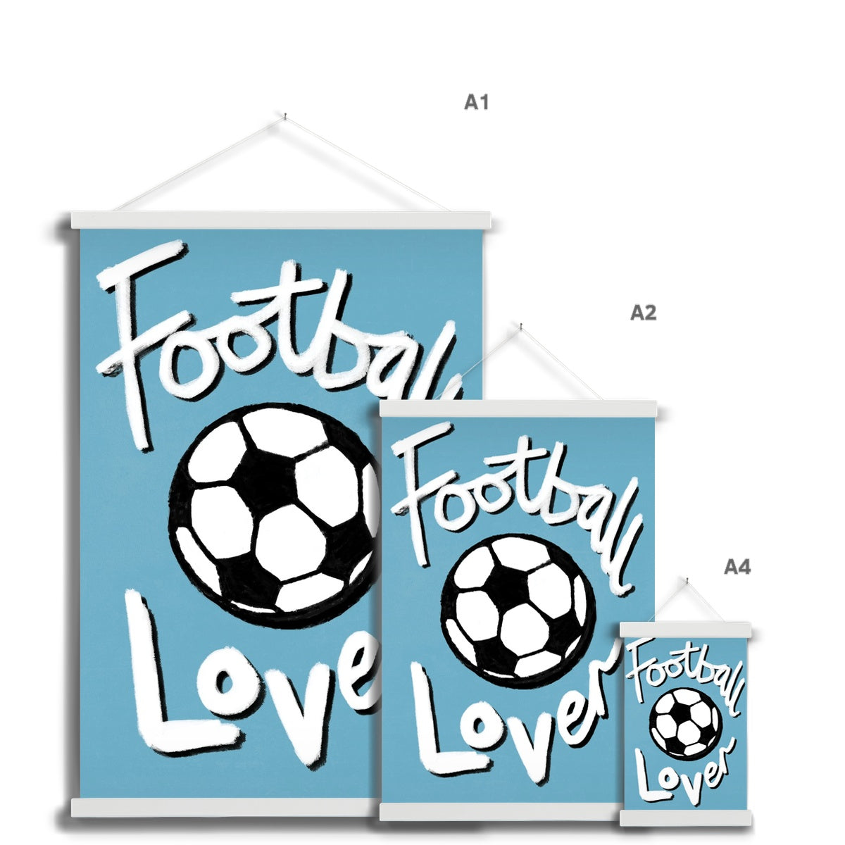 Football Lover Print - Blue, White, Black Fine Art Print with Hanger