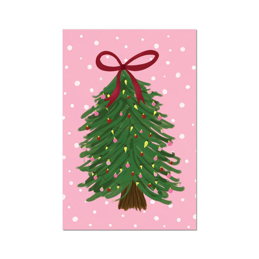 Pink Christmas Tree with Snow Fine Art Print
