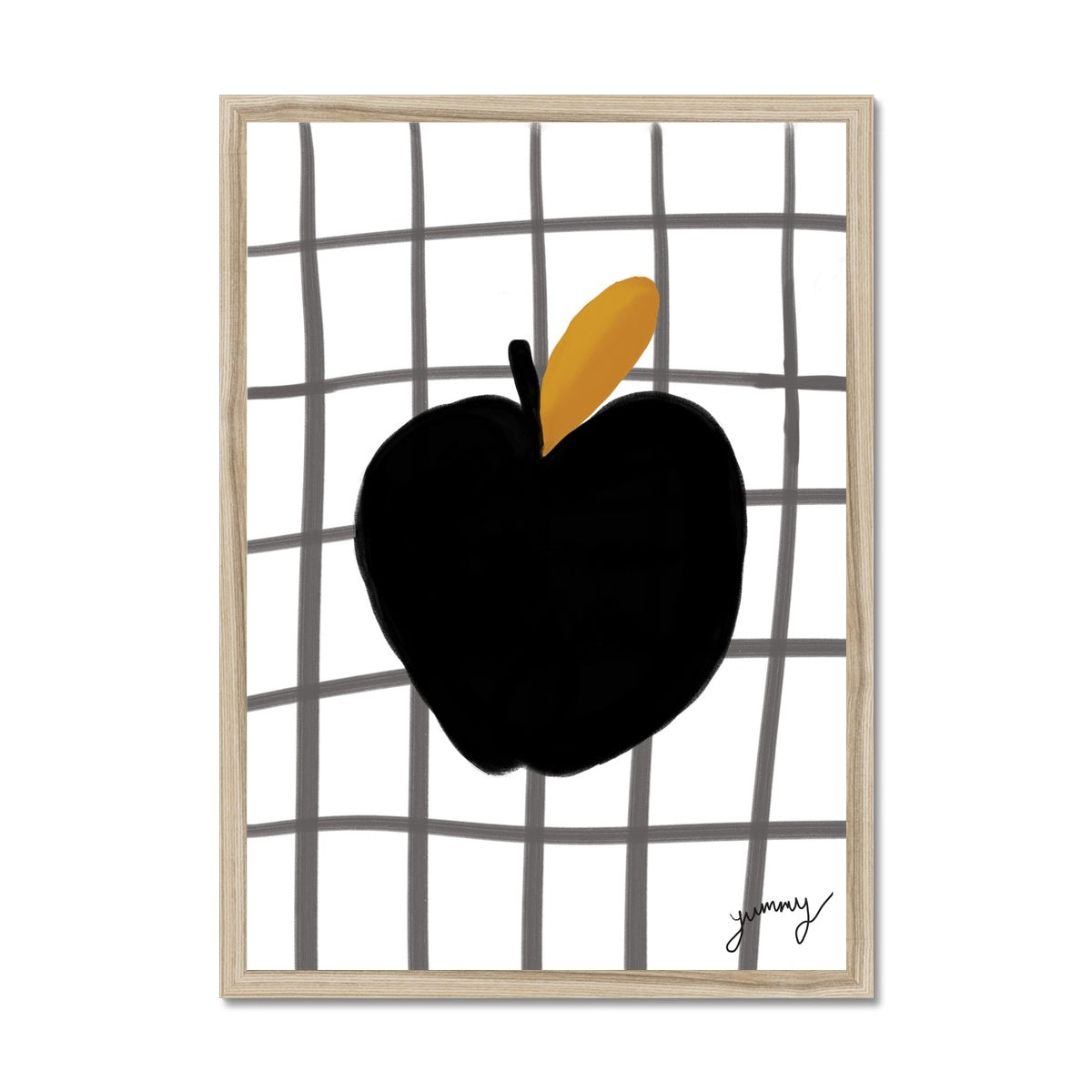 Yummy Apple Print - White with Black Framed Print