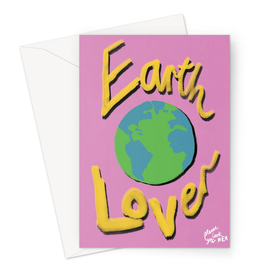 Earth Lover Print - Bright Pink, Yellow Greeting Card