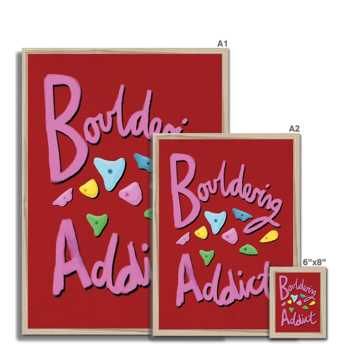 Bouldering Addict - Red and Pink Framed Print