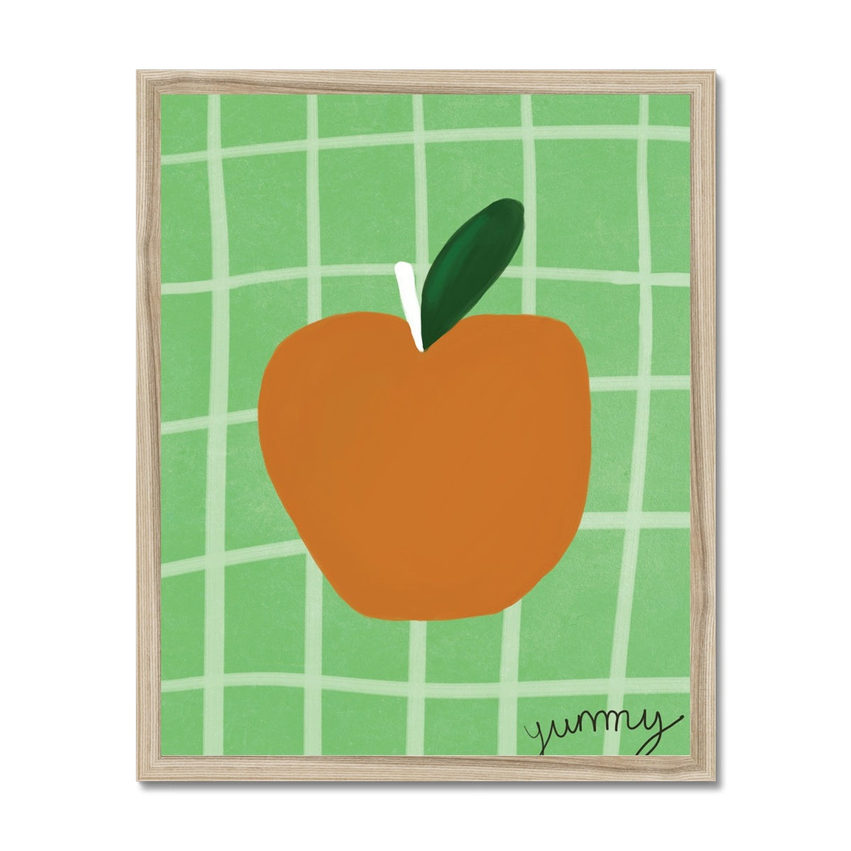 Yummy Apple Print - Green, Brown Framed Print