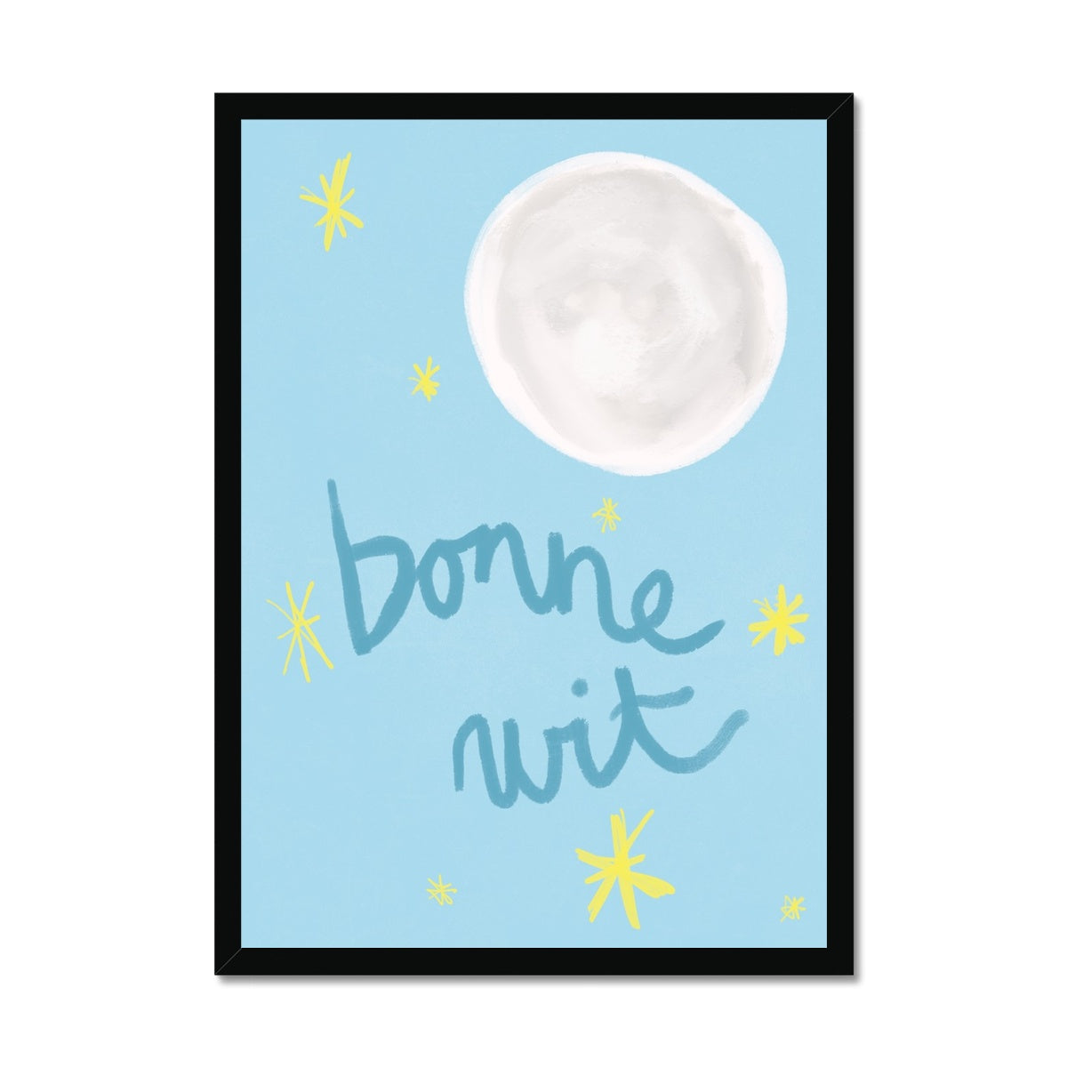 Bonne Nuit Print - Blue with Dark Blue Framed Print