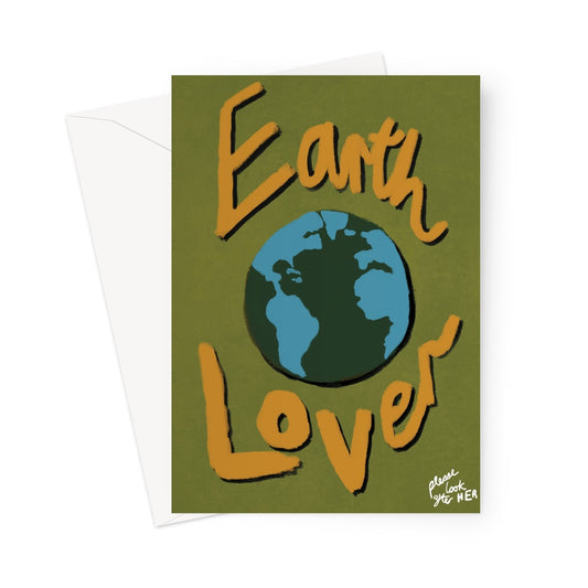 Earth Lover Print - Olive Green, Blue, Orange Greeting Card