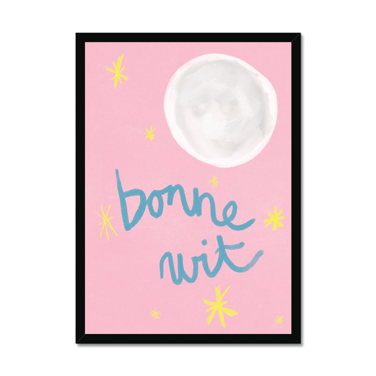 Bonne Nuit Print - Pink with blue Framed Print