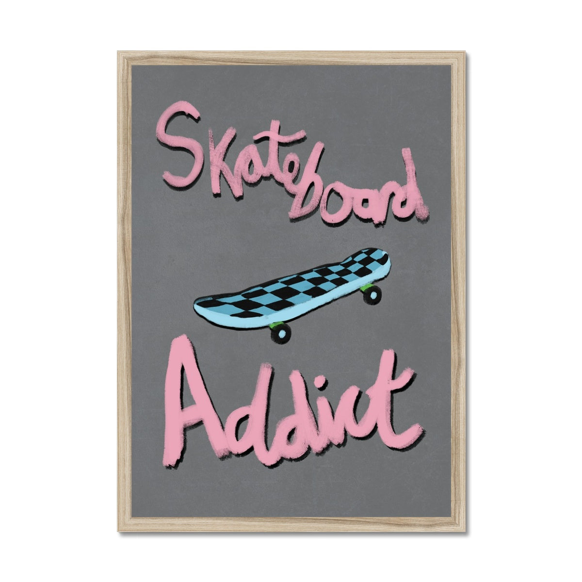 Skateboard Addict - Light Grey, Pink, Blue Framed Print