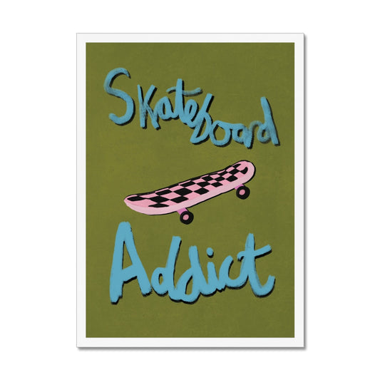 Skateboard Addict - Olive Green, Blue, Pink Framed Print
