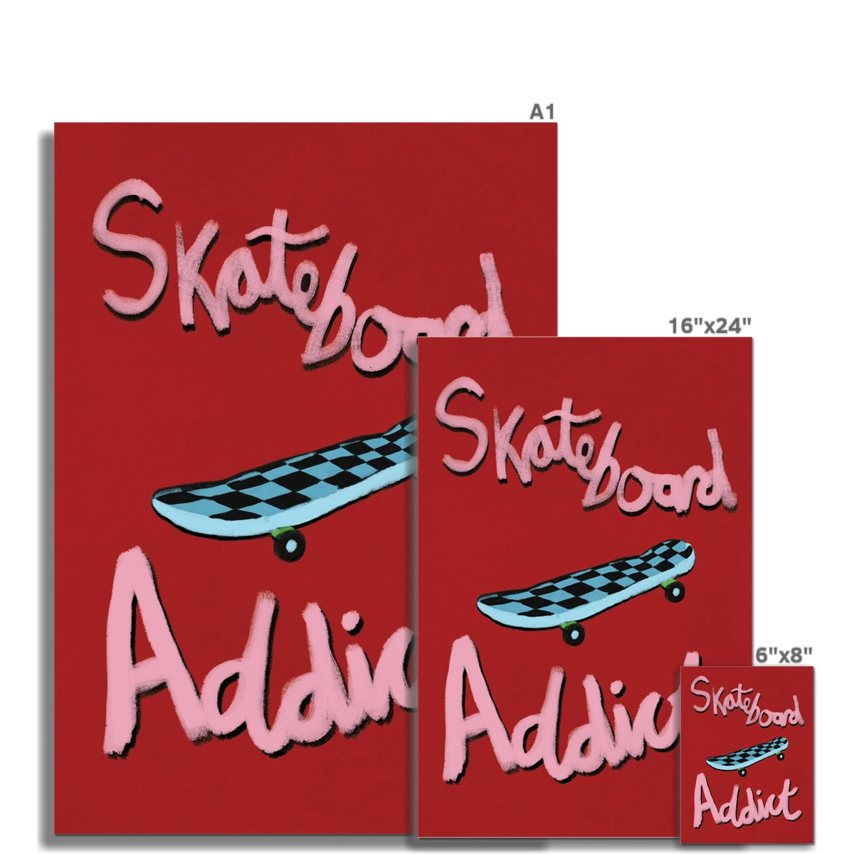 Skateboard Addict - Red, Pink, Blue Fine Art Print