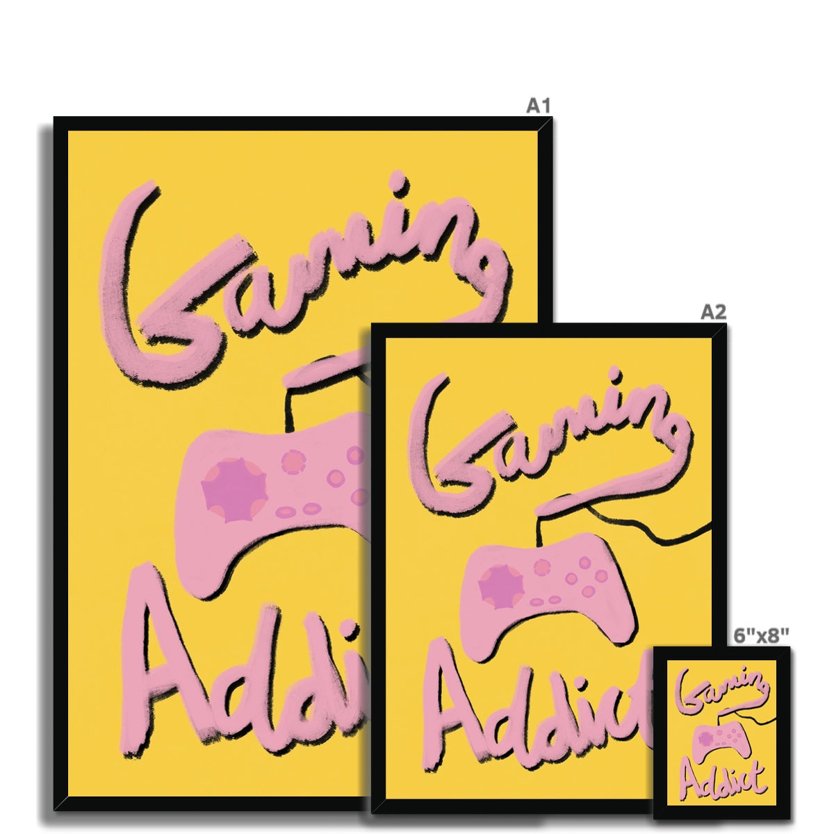 Gaming Addict Print - Yellow, Pink Framed Print