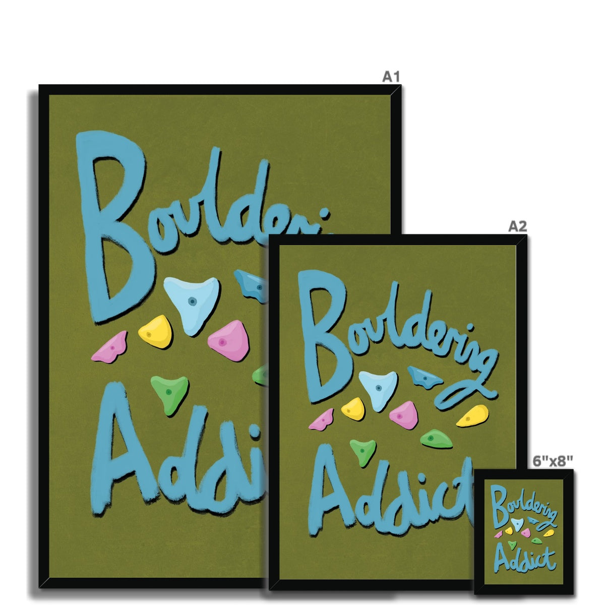 Bouldering Addict - Olive Green and Blue Framed Print