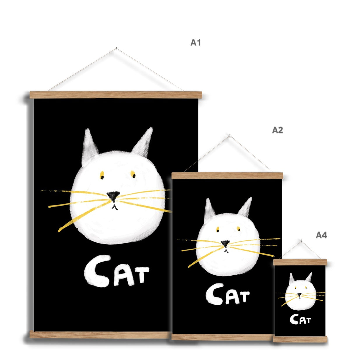 Cat Print - Black with white Fine Art Print with Hanger