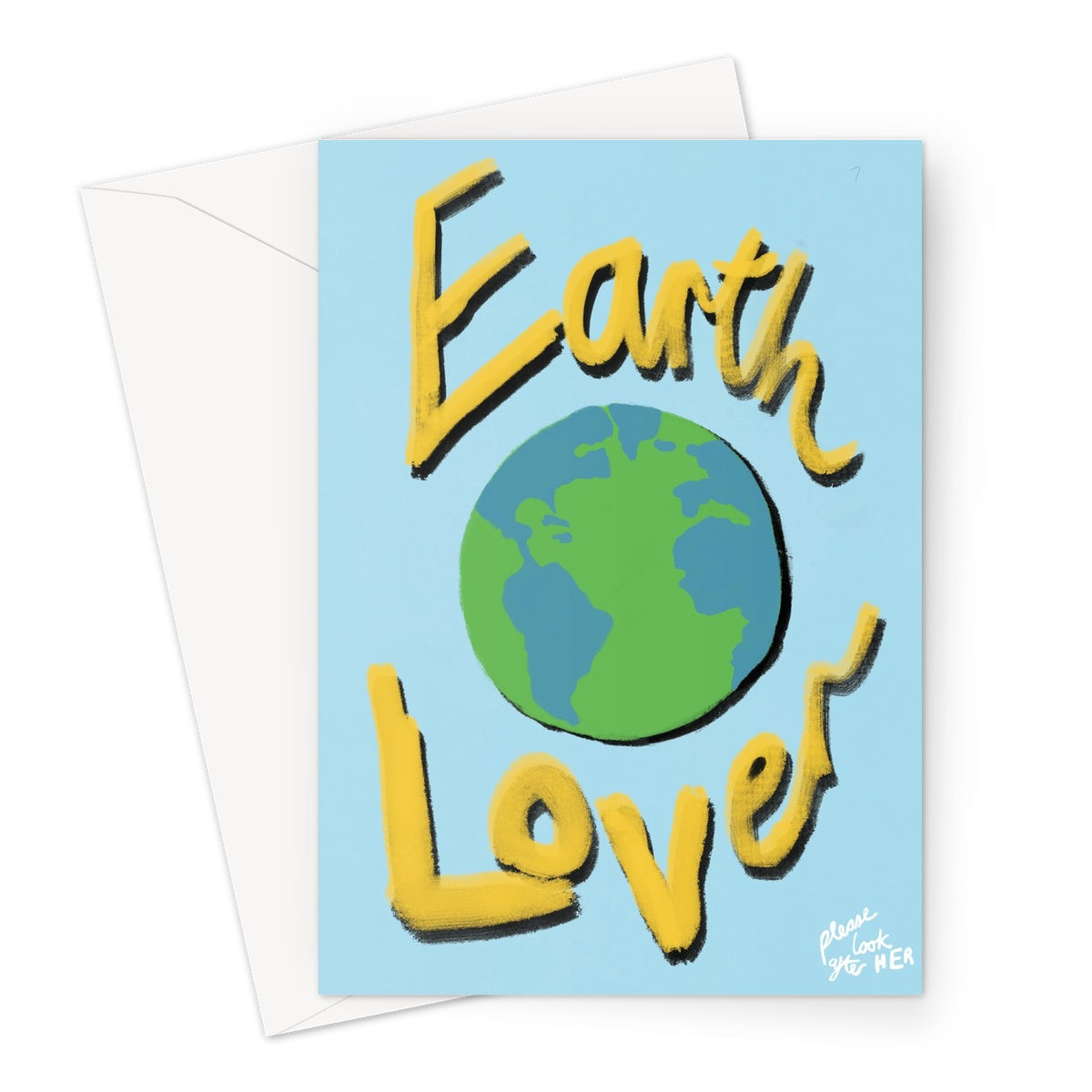 Earth Lover Print - Blue, Yellow Greeting Card