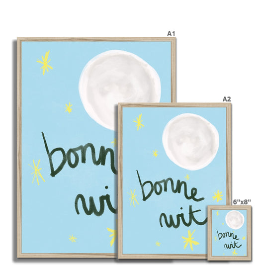 Bonne Nuit Print - Blue with Dark Green Framed Print