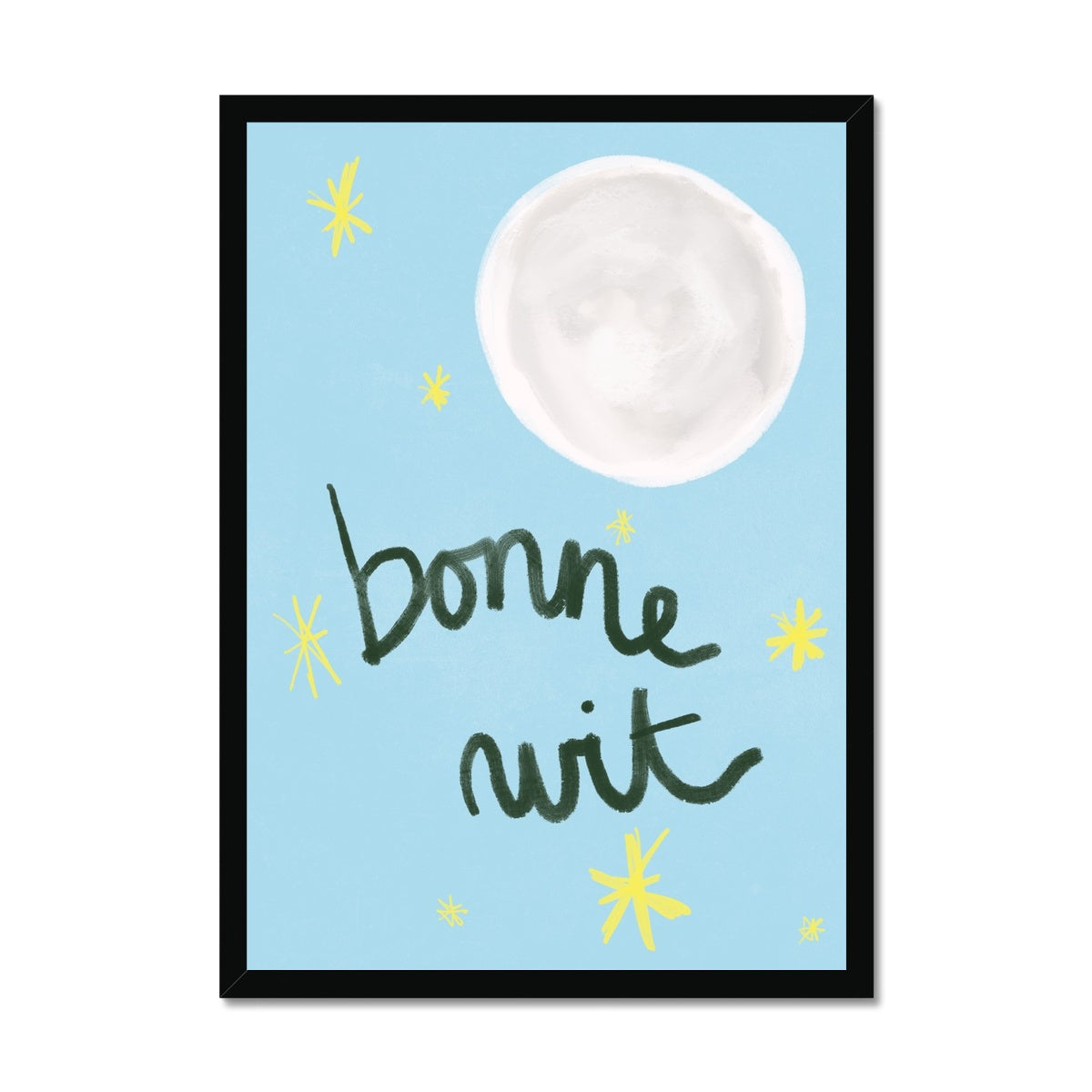 Bonne Nuit Print - Blue with Dark Green Framed Print