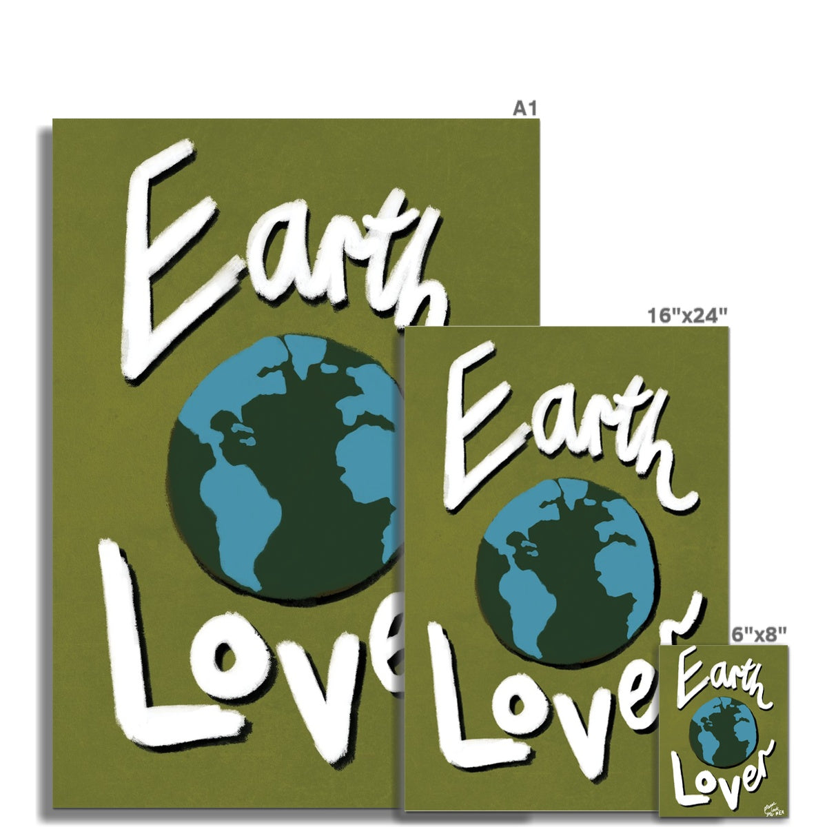 Earth Lover Print - Olive Green, Blue, White Fine Art Print