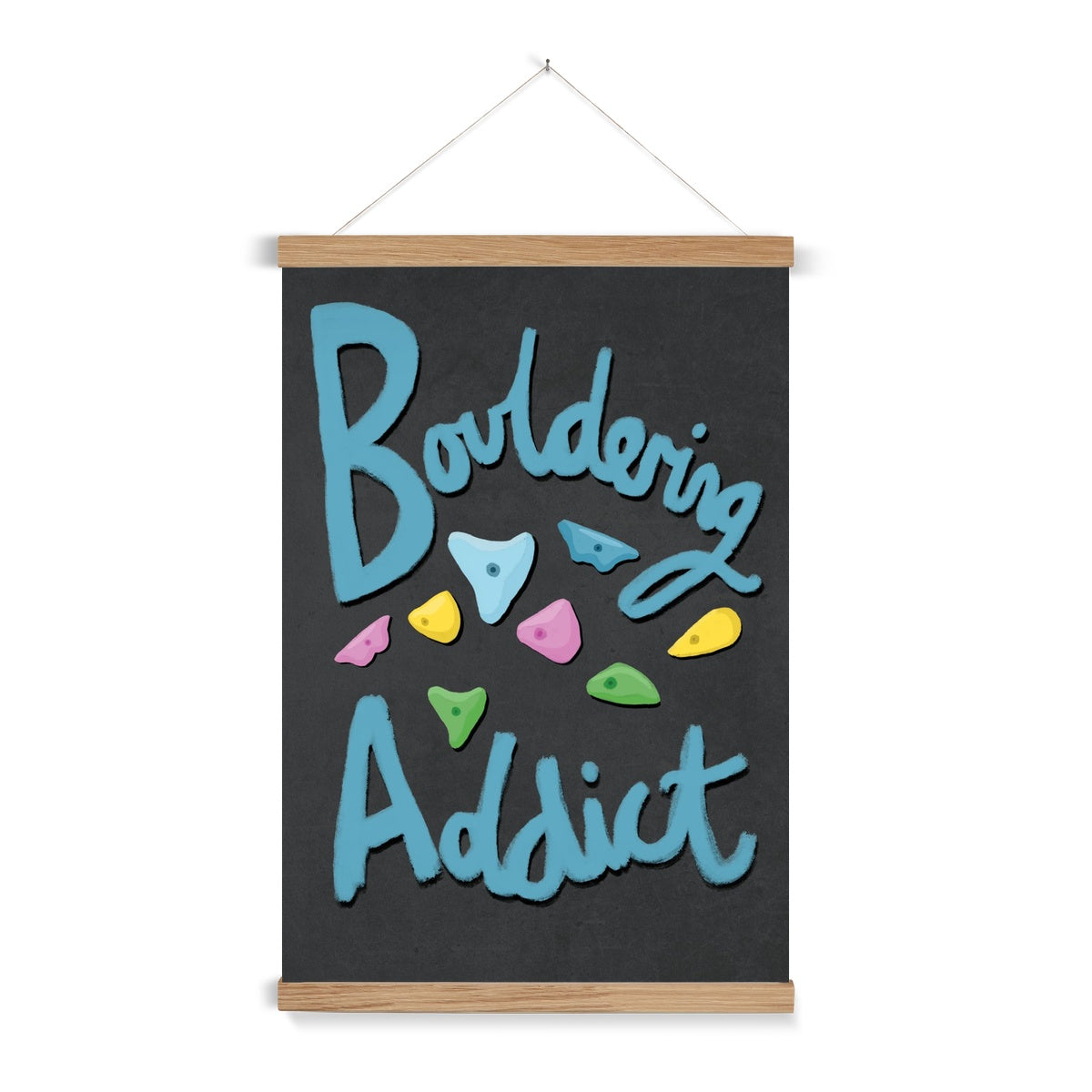 Bouldering Addict - Black and Blue Fine Art Print with Hanger