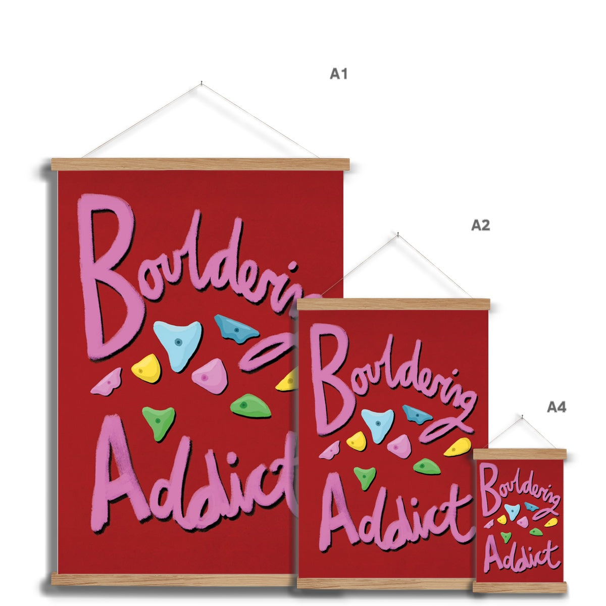 Bouldering Addict - Red and Pink Fine Art Print with Hanger