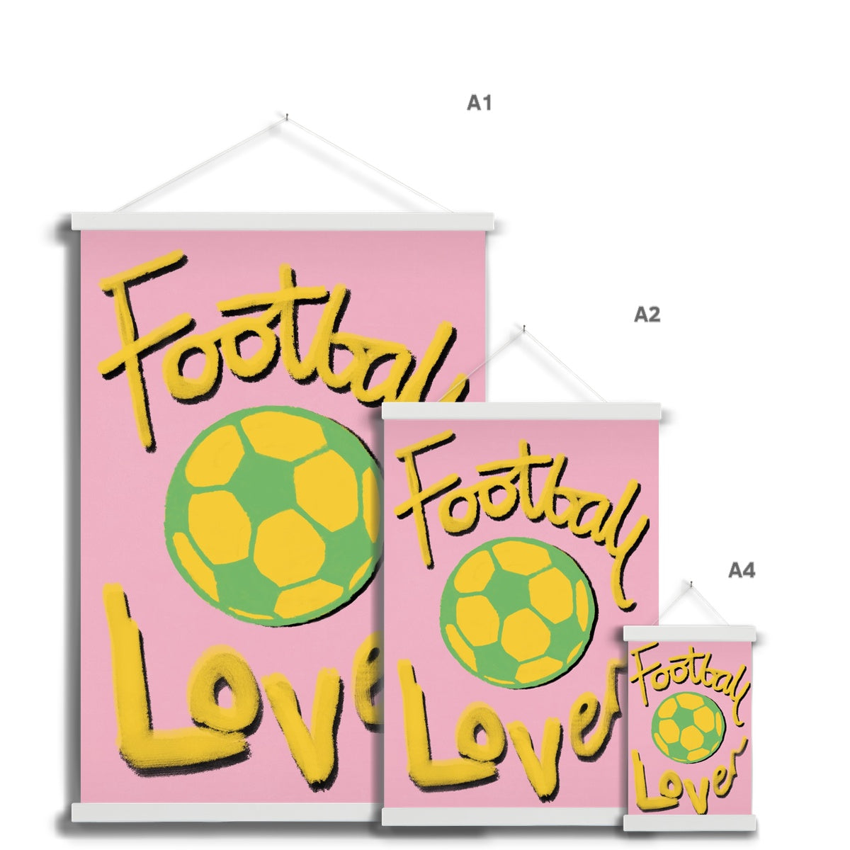 Football Lover Print - Pink, Yellow, Green Fine Art Print with Hanger